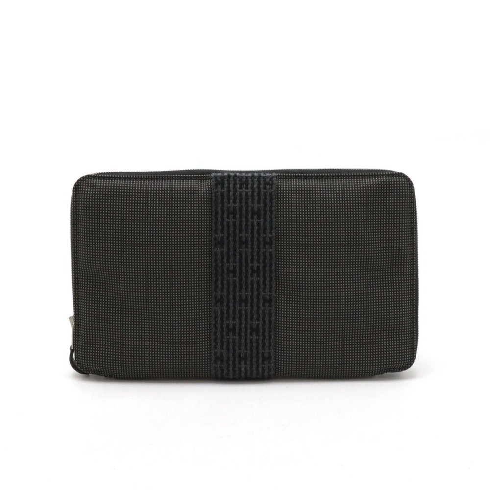 HERMES Hermes Air Line Purse GM Round Long Wallet Passport Case Canvas Grey - Picture 2 of 7